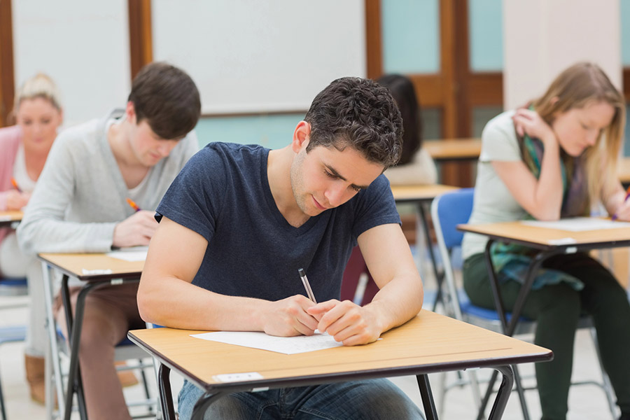 Students taking a test in a classroom in Baltimore